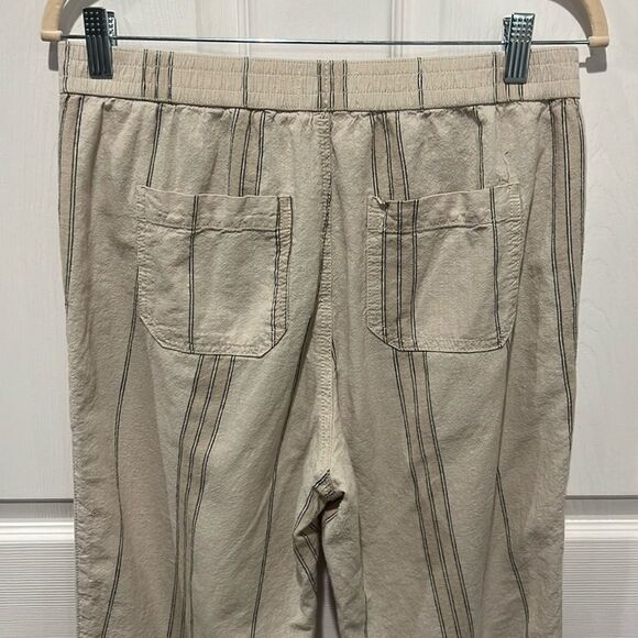By Anthropologie linen cotton blend cream & gray stripe pants size S - Picture 5 of 9